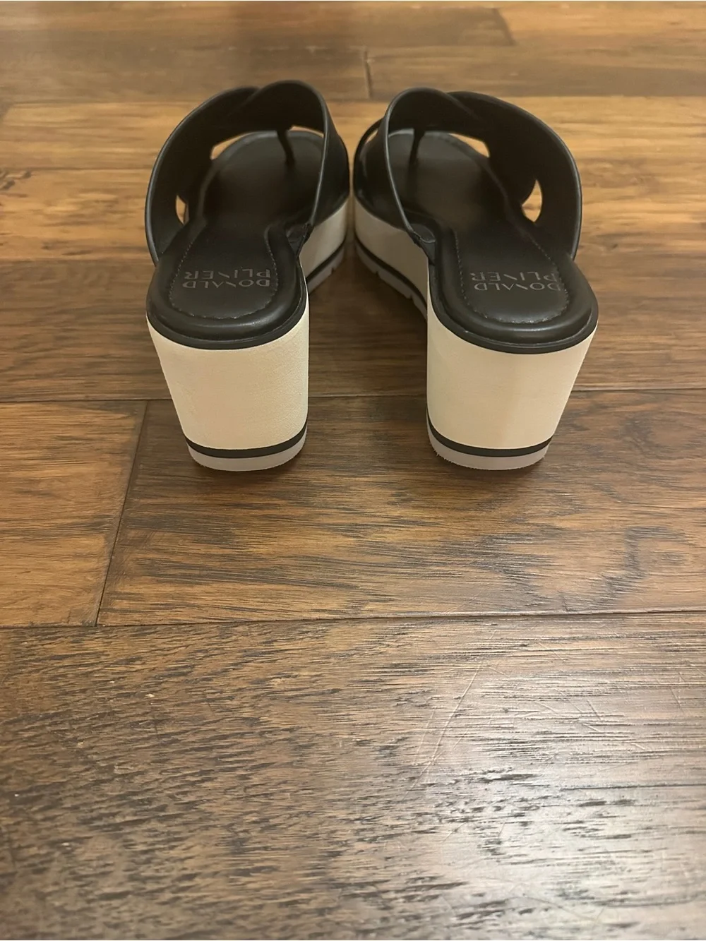 Donald J. Pliner Black and White Crisscross Wedge Slides